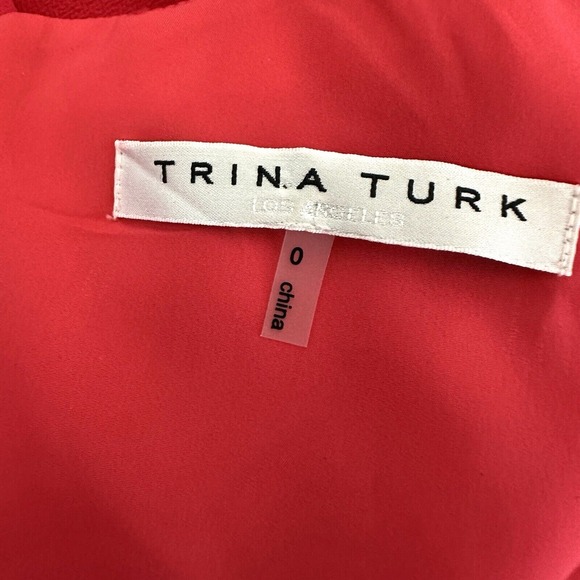 Trina Turk Women Dress 0 Watermelon Red Sheath Sheer Flutter Classic Girly Party - Picture 15 of 16
